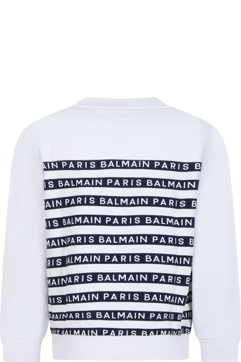 Balmain Sweaters & Sweatshirts for Women Balmain White Sweatshirt For Kids With Blue Stripes And Logo