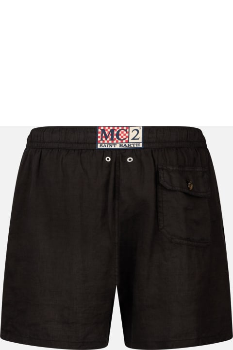 Homeware MC2 Saint Barth Man Mid-length Black Linen Swim-shorts Gustavia