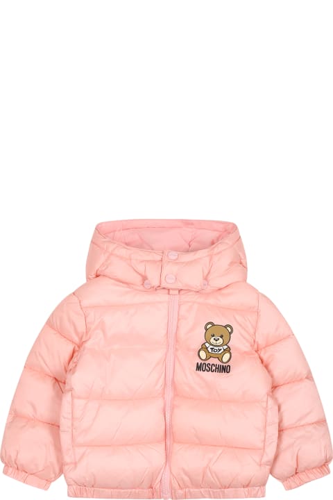 ベビーガールズのセール Moschino Pink Down Jacket For Baby Girl With Teddy Bear And Logo