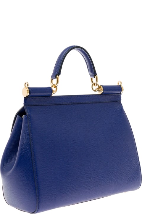 Dolce & Gabbana Woman's Sicily Medium  Blue Hammered Leather Handbag