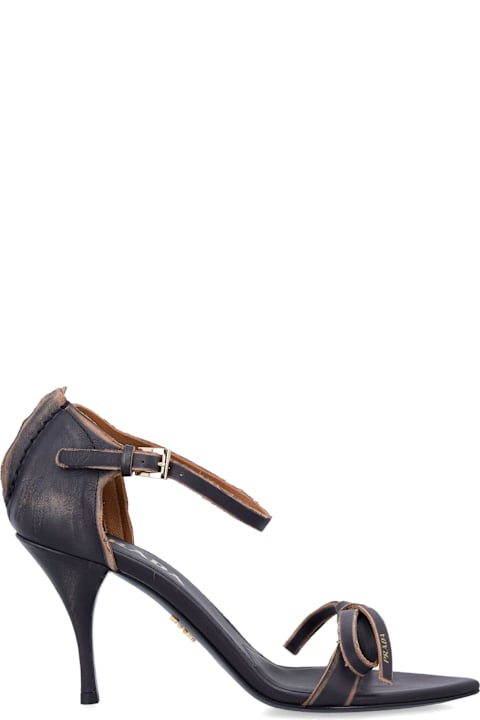 Prada Leather Bow Sandals With Pointed Toe