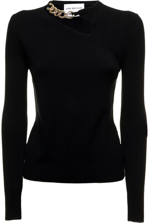 Black Sweater In Knit With Cot-out And Chain Detailing To The Neck Anna Molinari Woman