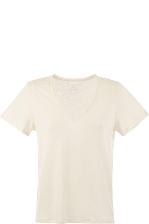 Majestic Filatures Topwear for Women Majestic Filatures Linen V-neck T-shirt With Short Sleeves