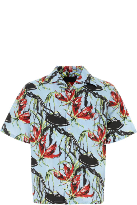 Clothing Sale for Men Prada Printed Poplin Shirt