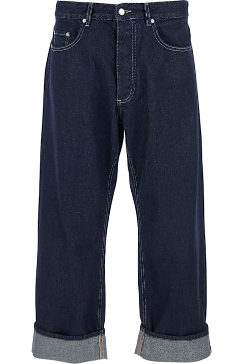 インテリア Icon Denim 'ross' Blue 5-pocket Jeans With Logo Patch In Cotton Denim Man