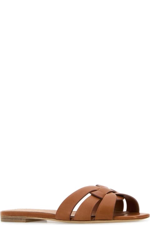 Saint Laurent Caramel Leather Tribute Slippers