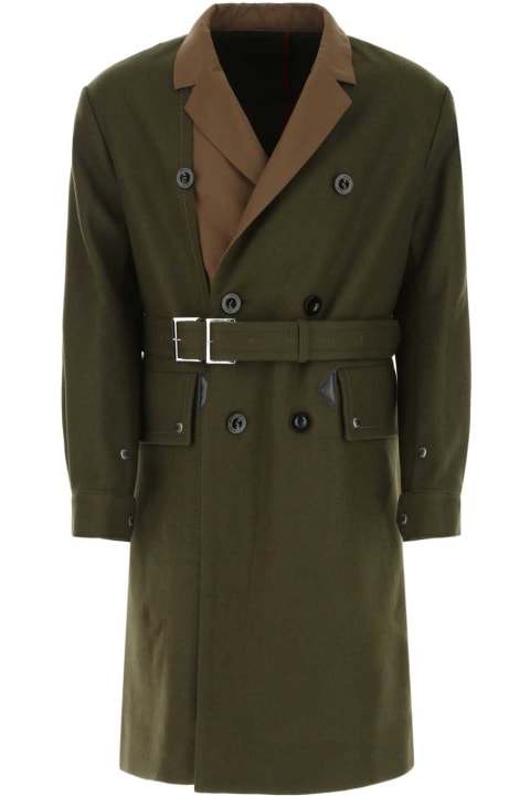 Fashion for Men Sacai Olive Green Felt Trench Coat