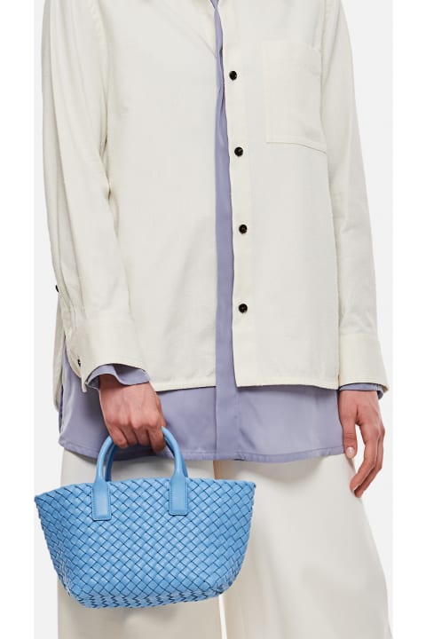 Bottega Veneta Bags for Women Bottega Veneta Cerulean Blue Leather Mini Cabat Handbag