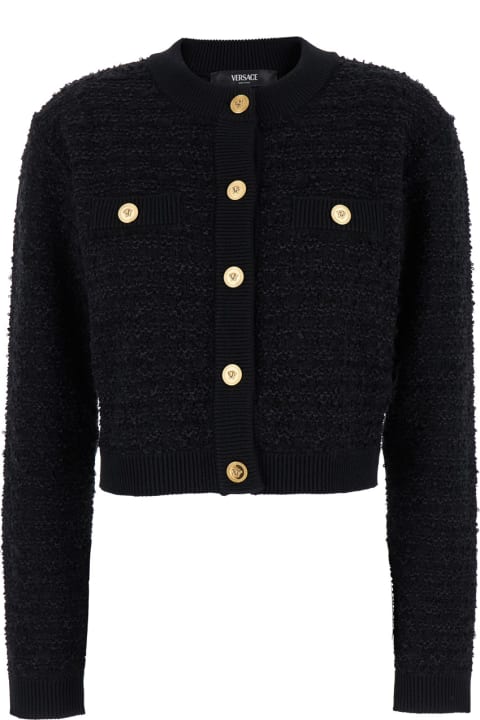 Versace Sweaters for Women Versace Black Cardigan With Jewel Buttons In Tweed Woman