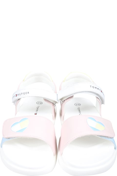 Shoes for Girls Tommy Hilfiger White Sandals For Girl With Logo And Heart