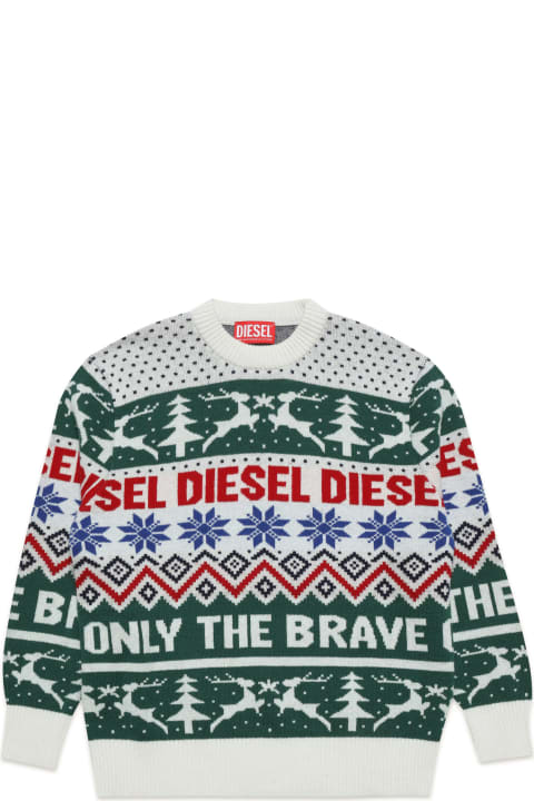 Diesel سترات وبلوزات ثقيلة لـ أولاد Diesel Kerry Chr Over Knitwear Wool-blend Sweater With Christmas Pattern