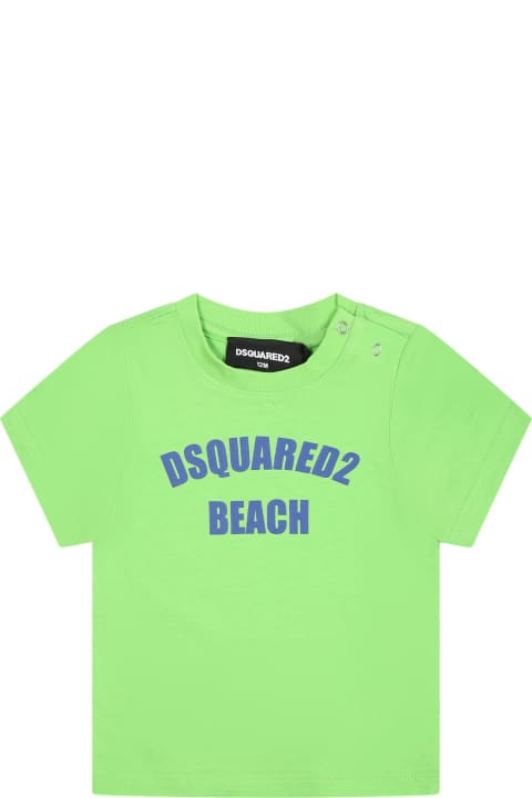 Dsquared2 T-Shirts & Polo Shirts for Baby Girls Dsquared2 Green T-shirt For Baby Boy With Logo
