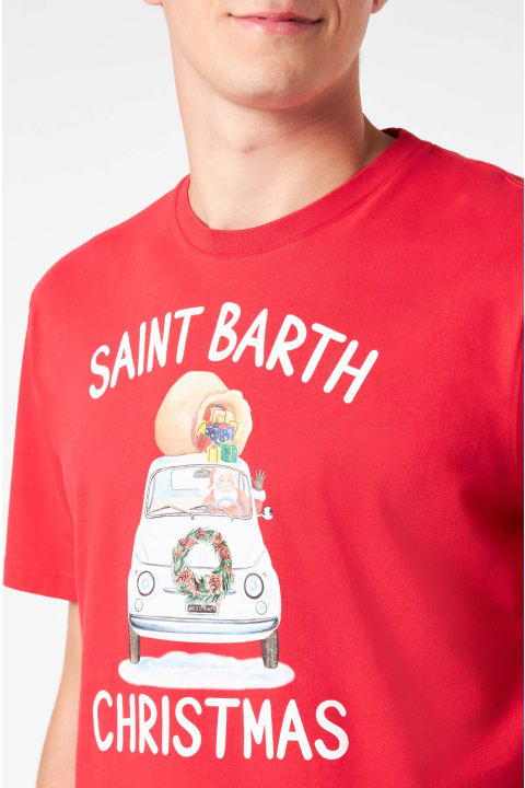 Homeware MC2 Saint Barth Man Heavy Cotton T-shirt With Saint Barth Christmas Print