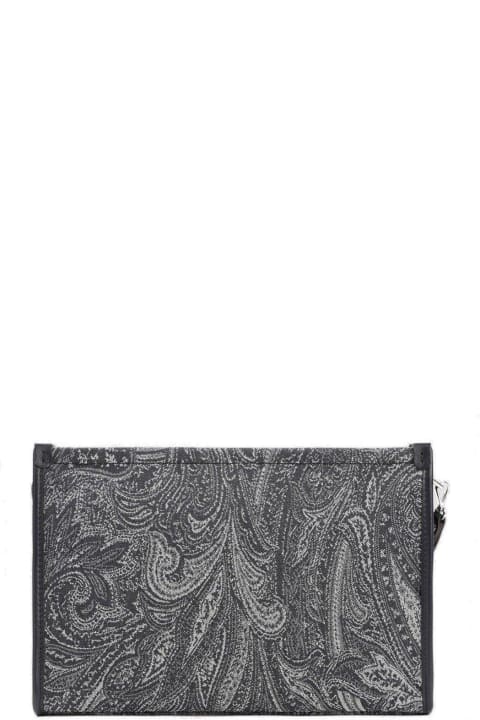 Etro for Men Etro Navy Blue Large Pouch With Paisley Jacquard Motif