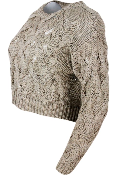 Antonelli Sweaters for Women Antonelli Long-sleeved Crew-neck Sweater With Braided Workmanship Embellished With Microsequins