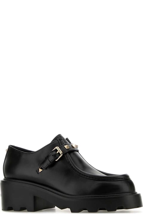 أحذية برباط لـ السيدات Valentino Garavani Black Leather Rockstud Monk Strap Shoes