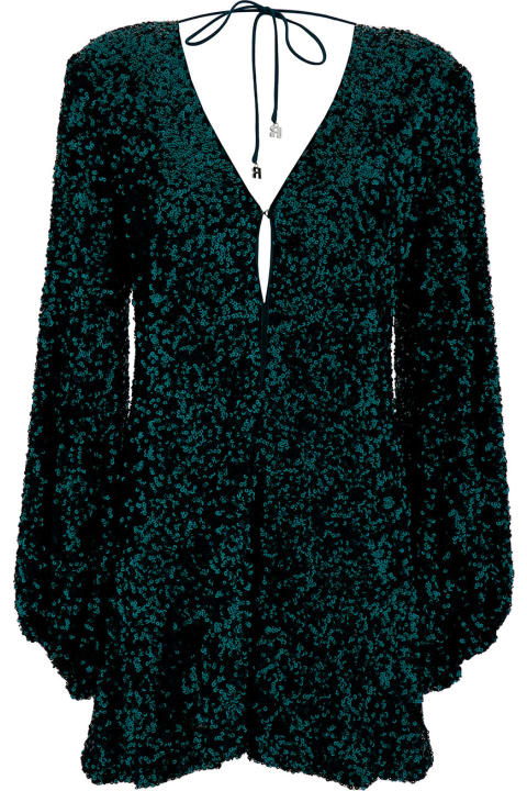 Rotate by Birger Christensen Topwear for Women Rotate by Birger Christensen Mini Green Dress With V Neckline And All-over Paillettes In Recycled Fabric Woman