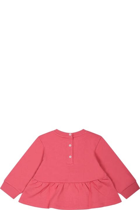 Fuchsia Sweatshirt With Iconic Metallic Logo For Baby Girl