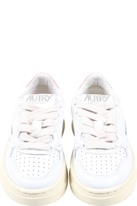 ボーイズ Autryのシューズ Autry White Sneakers For Kids With Pink Deatils