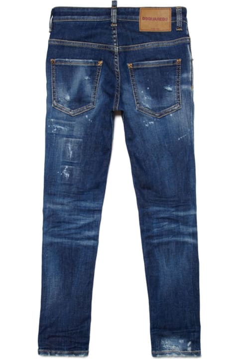 Fashion for Women Dsquared2 Skater Skinny Jeans In Dark Blue Washed With Rips