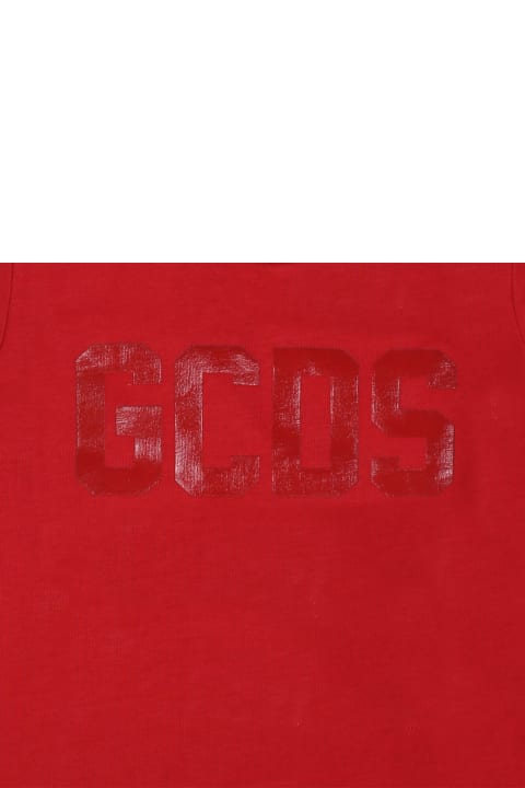 GCDS Mini T-Shirts & Polo Shirts for Baby Girls GCDS Mini Red T-shirt For Baby Boy With Logo