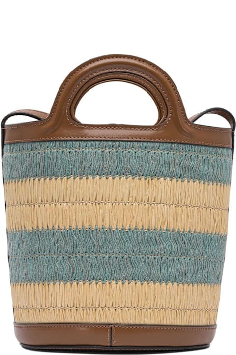 Marni Bags for Women Marni Logo Detailed Striped Woven Bucket Bag