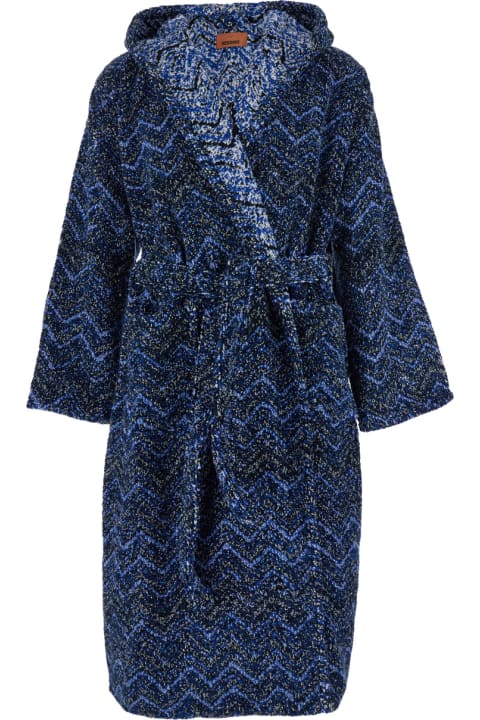 ウィメンズ Missoniのランジェリー＆パジャマ Missoni 'azul' Blue Bathrobe With Zig Zag Motif In Cotton