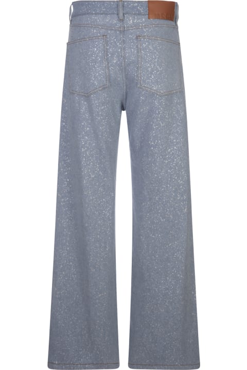 MSGM الجينز لـ السيدات MSGM Light Blue Baggy Jeans With Silver Glitter