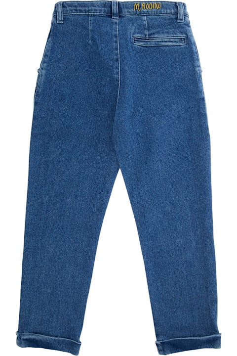 Homeware Mini Rodini Blue Five Pocket Jeans With Logo Lettering On Waist In Cotton Boy