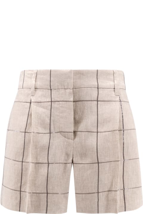 Brunello Cucinelli سراويل طويلة وقصيرة لـ السيدات Brunello Cucinelli Linen Shorts With Sequins Embroidery