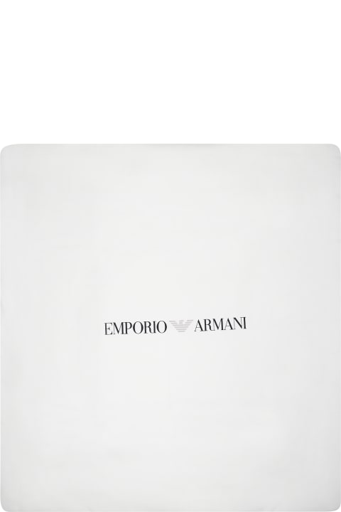 Fashion for Baby Boys Emporio Armani White Blanket For Baby Boy With Logo