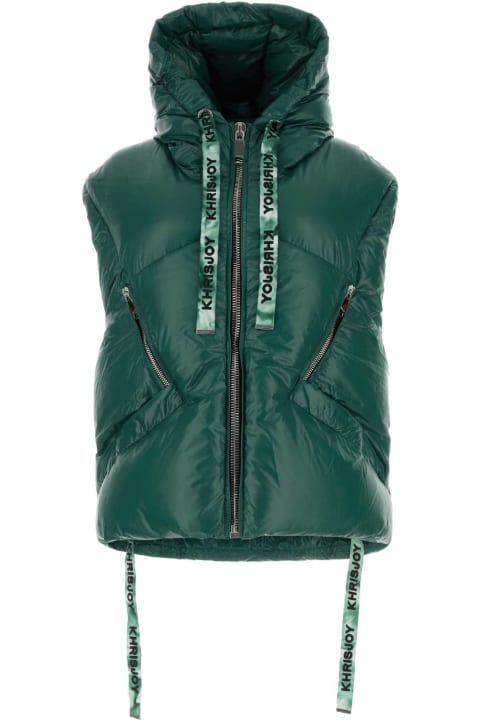 Khrisjoy Coats & Jackets for Women Khrisjoy Bottle Green Nylon Sleeveless Puff Shiny Down Jacket