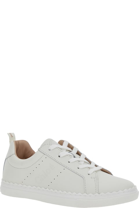 Homeware Chloé White Low Top Sneakers With Embossed Logo Lettering On The Tongue And Pull-tab With Logo Lettering On The Heel In Leather Girl