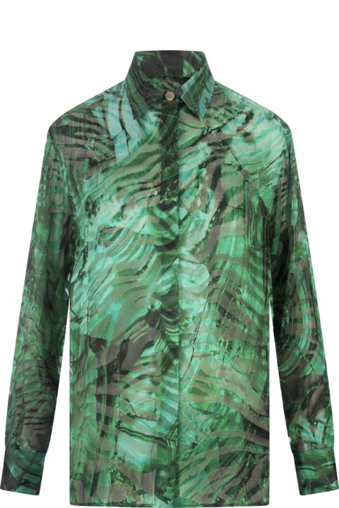 Roberto Cavalli ملابس علوية لـ السيدات Roberto Cavalli Malachite Shirt In Printed Devoré Satin