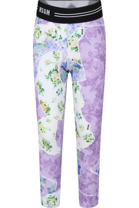 Fashion for Girls MSGM Lilac Leggings For Girl With Flowers Print