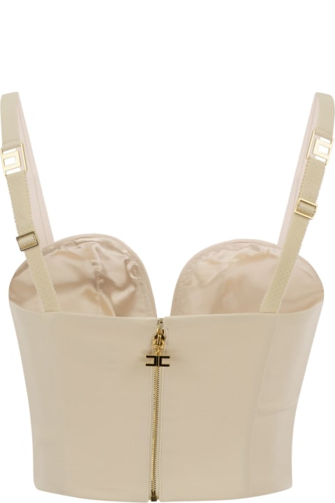 Elisabetta Franchi for Women Elisabetta Franchi Stretch Crepe Bustier Top With Enamelled Logo Plaque