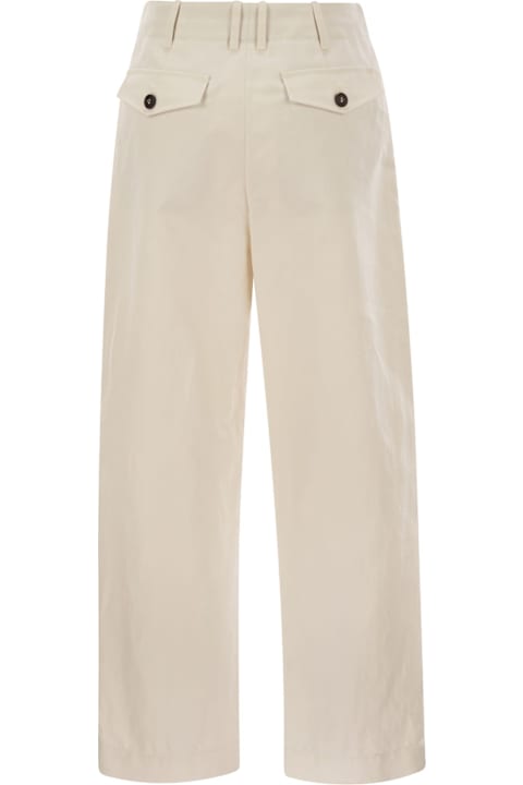 Homeware Brunello Cucinelli Pleated Chino Trousers In Cotton Canvas And Linen