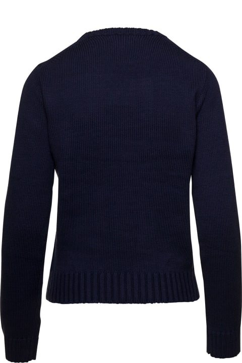Blue Sweater With Jacquard Flag In Cotton Woman