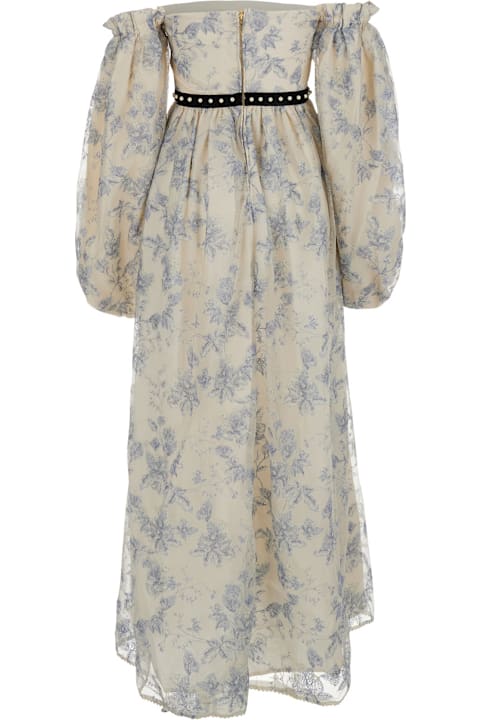 Agua by Agua Bendita Dresses for Women Agua by Agua Bendita 'alheli' Multicolor Long Dress With Bardot Neckline And All-over Printed Floral Motif In Linen Woman