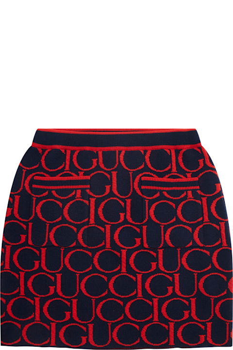 Bottoms for Girls Gucci Multicolor Skirt With All-over Logo Print In Wool Girl