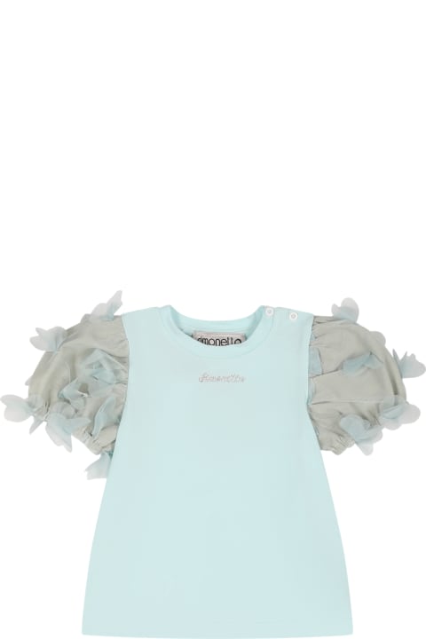 Green T-shirt For Baby Girl With Tulle Applications