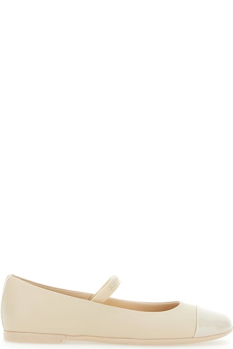 Homeware Emporio Armani Beige Ballet Shoes With Cap Toe And Strap With Logo Lettering In Leather Girl