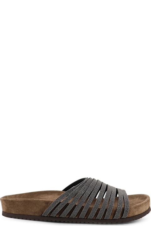 Brunello Cucinelli Leather Sandals With Monili Details