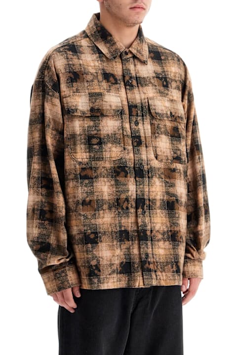 Best Of Streetwear ل القسم الرجالي Palm Angels 'flannel Shirt With Curved Logo