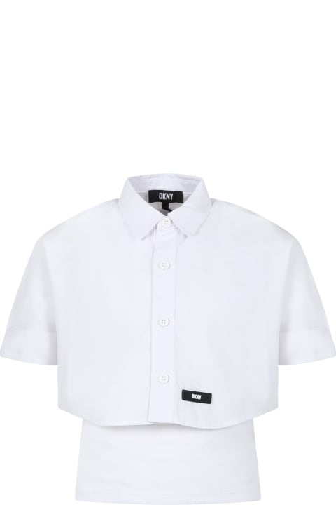 ガールズ DKNYのシャツ DKNY White Cotton Shirt For Girl