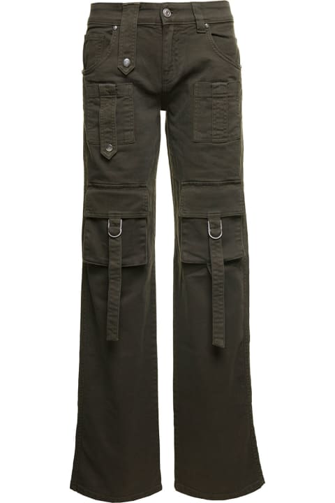 Fashion for Women Blumarine Military Green Cargo Jeans With Buckles And Branded Button In Stretch Cotton Denim Woman