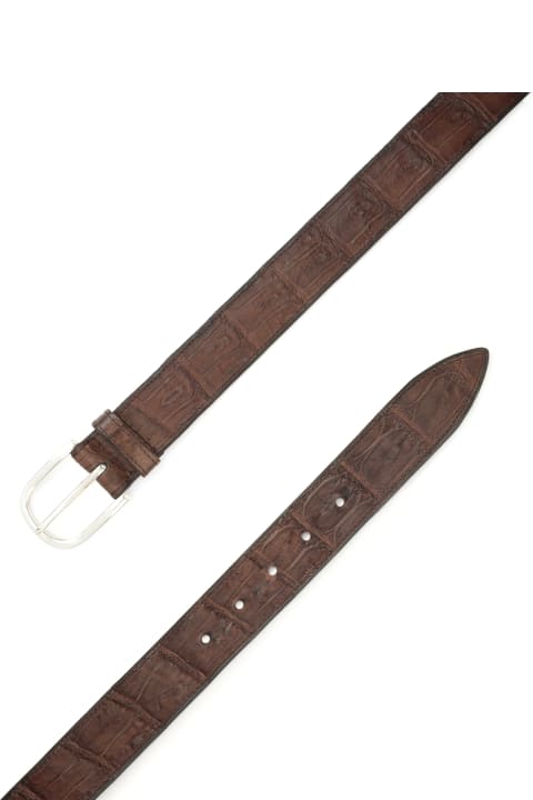 メンズ ベルト Orciani Cocco Coda Color Classic Crocodile Leather Belt