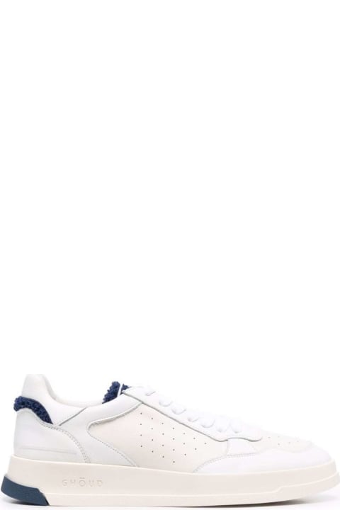 Ghoud Man's White Leather Sneakers With Blue  Sponge Inserts
