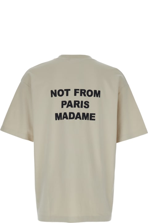 Clothing for Men Drôle de Monsieur Beige Crewneck T-shirt With Slogan Print On The Front And Back In Cotton Man