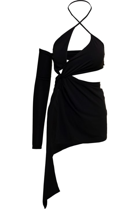 Monot Woman's Jersey Black Asymmetrical Dress With Cut Out Details
